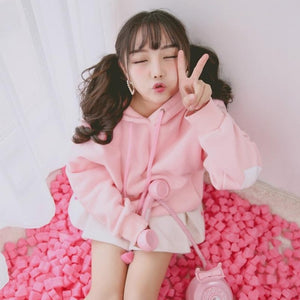 Japanese Sweet Cute Love Hana Spring Sky Sweatshirt Casual Loose Hoodie Women Long Sleeve Pullover Hoodie 7479