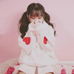Japanese Sweet Cute Love Hana Spring Sky Sweatshirt Casual Loose Hoodie Women Long Sleeve Pullover Hoodie 7479