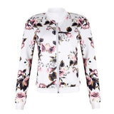 Jacket Women Black White Blue Rose Print Slim Coat 2019 New Spring Autumn Fashion Zipper Long Sleeve Small Outwear Clothing LR23