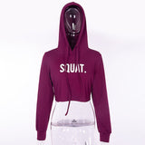 Letter Print SQUAT Hoodies Women Hooded Autumn Crop Tops Cool Streetwear Harajuku Kawaii Pink Pullover Winter Sweatshirts