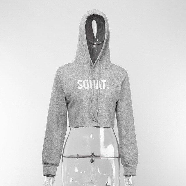 Letter Print SQUAT Hoodies Women Hooded Autumn Crop Tops Cool Streetwear Harajuku Kawaii Pink Pullover Winter Sweatshirts