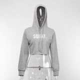 Letter Print SQUAT Hoodies Women Hooded Autumn Crop Tops Cool Streetwear Harajuku Kawaii Pink Pullover Winter Sweatshirts