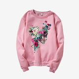 Skull Flower Print Hoodies Women Sweatshirt Round Neck Long Sleeve Loose Hoodie Streetwear 2019 Moletom Sudadera Mujer