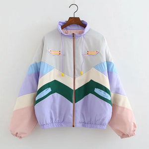 Spliced Jacket Women Coat Casual Zipper Autumn Winter Jackets Female Embroidery Pattern Elastic Cuff Jacket Womens Parka
