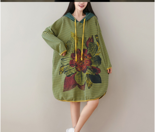Oversized Knitted cowboy Hooded Sweatshirt Ladies Cute Plus Size Stripe Print jean Pullovers Baggy Bat Sleeve Denim Hoodies Tops