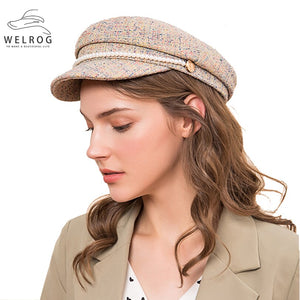 WELROG New Pearl Military Hats Spring Autumn Sailor Women Colors Flat Top Caps Travel Cadet Captain Hat Pearl Buttoning Navy Cap