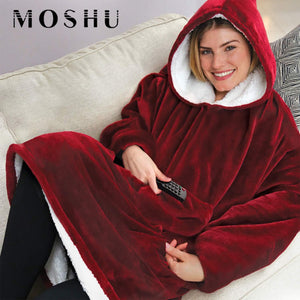 Women Winter Huge Warm Hooded Coat Pocket Solid Hoodies Outdoor Indoor Soft Comfy Sweatshirt Fleece Cotton Blanket for Men Women