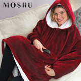 Women Winter Huge Warm Hooded Coat Pocket Solid Hoodies Outdoor Indoor Soft Comfy Sweatshirt Fleece Cotton Blanket for Men Women