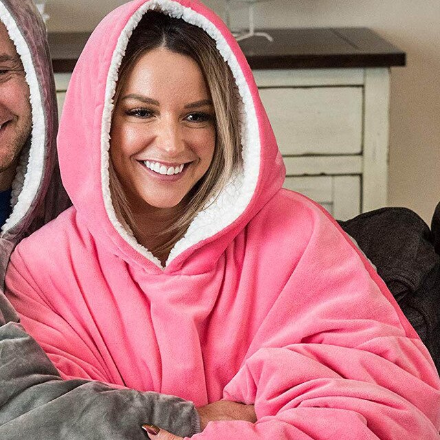 Women Winter Huge Warm Hooded Coat Pocket Solid Hoodies Outdoor Indoor Soft Comfy Sweatshirt Fleece Cotton Blanket for Men Women