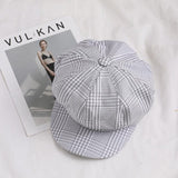 MISSKY emale Art Octagonal Hat Autumn Winter Women Vintage Beret Cap Cabbie Flat Peaked Hat Plaid Beret Retro British Hat