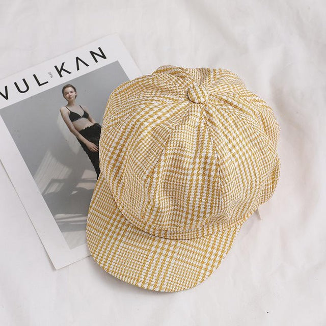 MISSKY emale Art Octagonal Hat Autumn Winter Women Vintage Beret Cap Cabbie Flat Peaked Hat Plaid Beret Retro British Hat