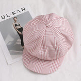 MISSKY emale Art Octagonal Hat Autumn Winter Women Vintage Beret Cap Cabbie Flat Peaked Hat Plaid Beret Retro British Hat
