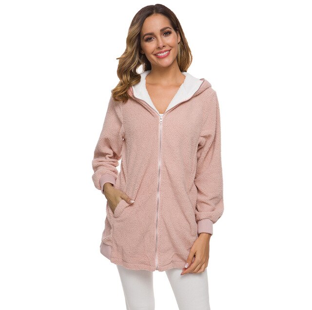 Jacket Women's Autumn And Winter Lambswool Coat Soft Color Big Size 5xl Coats Warm New Designer Casual Jackets With Hood Outwear