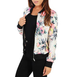 Jacket Women Black White Blue Rose Print Slim Coat 2019 New Spring Autumn Fashion Zipper Long Sleeve Small Outwear Clothing LR23