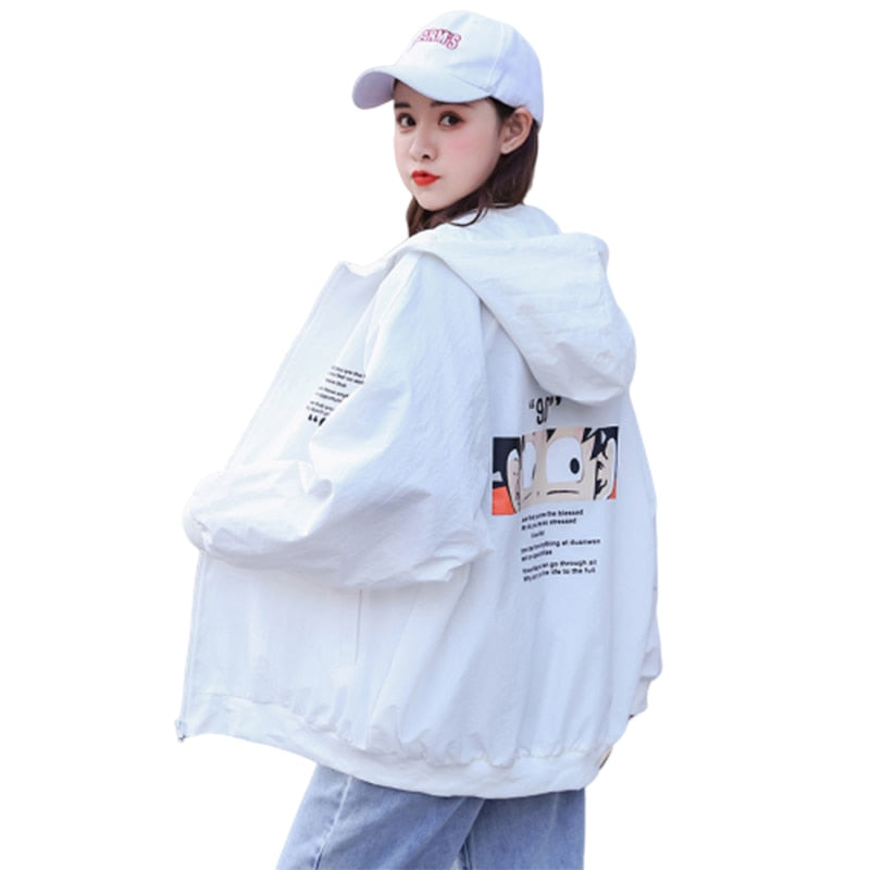 Spring Jacket Women Oversized Cartoon Lovers Loose Coat Harajuku Plus Size Basic Baseball Jackets Female Windbreaker Autumn New