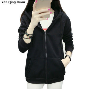 New Solid color Hoodies 2020 fashion autumn and winter Sweatshirts women plus cashmere zipper loose Sweatshirts tops