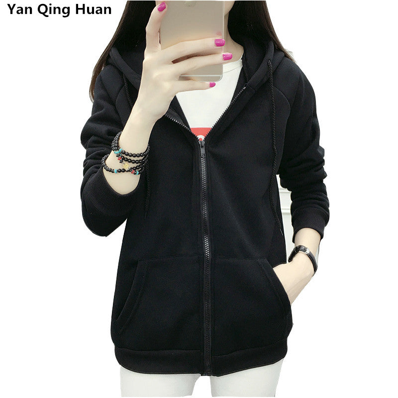 New Solid color Hoodies 2020 fashion autumn and winter Sweatshirts women plus cashmere zipper loose Sweatshirts tops