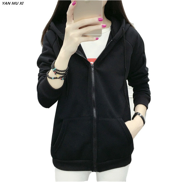 New Solid color Hoodies 2020 fashion autumn and winter Sweatshirts women plus cashmere zipper loose Sweatshirts tops
