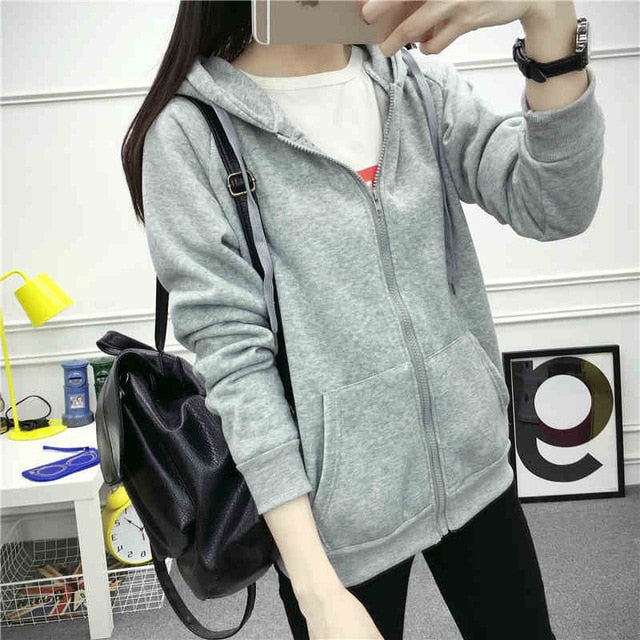 New Solid color Hoodies 2020 fashion autumn and winter Sweatshirts women plus cashmere zipper loose Sweatshirts tops