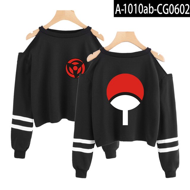 Naruto Sweatshirt short Sweatshirts off-shoulder top Fashion short sexy Ninjia Hip Hop Harajuku cropped hoodies for women