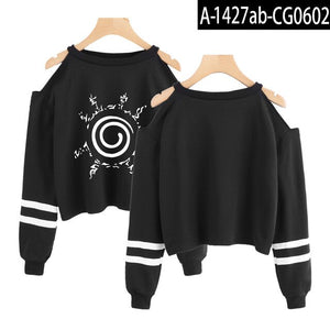 Naruto Sweatshirt short Sweatshirts off-shoulder top Fashion short sexy Ninjia Hip Hop Harajuku cropped hoodies for women