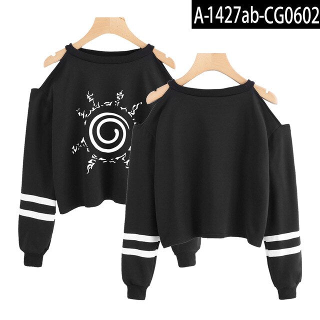 Naruto Sweatshirt short Sweatshirts off-shoulder top Fashion short sexy Ninjia Hip Hop Harajuku cropped hoodies for women