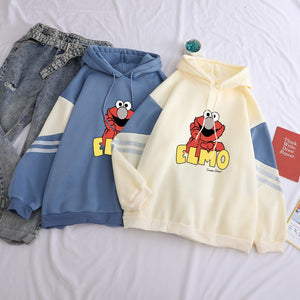 Sesame Street Women's Elmo Print Hooded Sweatshirt Casual Hoodies Fleece Top Funny  Autumn Streetwear Solid Female Clothes