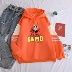 Sesame Street Women's Elmo Print Hooded Sweatshirt Casual Hoodies Fleece Top Funny  Autumn Streetwear Solid Female Clothes
