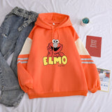 Sesame Street Women's Elmo Print Hooded Sweatshirt Casual Hoodies Fleece Top Funny  Autumn Streetwear Solid Female Clothes