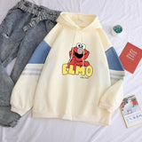 Sesame Street Women's Elmo Print Hooded Sweatshirt Casual Hoodies Fleece Top Funny  Autumn Streetwear Solid Female Clothes