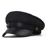 New Black Hat Winter Cap PU leather Octagonal Hats for Women  flat military Button Caps Casual Flat Cap Women Berets Hat gorras