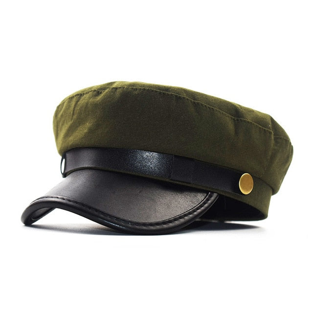 New Black Hat Winter Cap PU leather Octagonal Hats for Women  flat military Button Caps Casual Flat Cap Women Berets Hat gorras