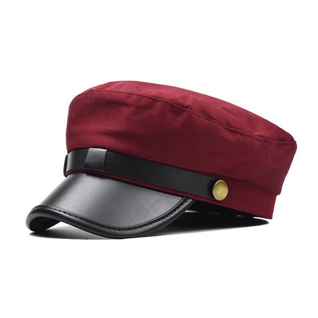 New Black Hat Winter Cap PU leather Octagonal Hats for Women  flat military Button Caps Casual Flat Cap Women Berets Hat gorras