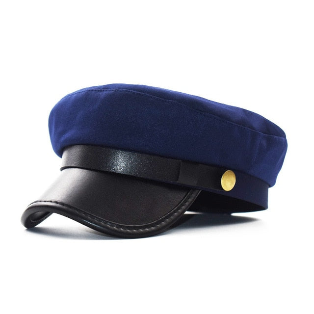 New Black Hat Winter Cap PU leather Octagonal Hats for Women  flat military Button Caps Casual Flat Cap Women Berets Hat gorras
