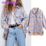 Withered BTS england high street vintage plaid oversize boyfriend shirt jacket women casaco feminino jaqueta feminina coat tops