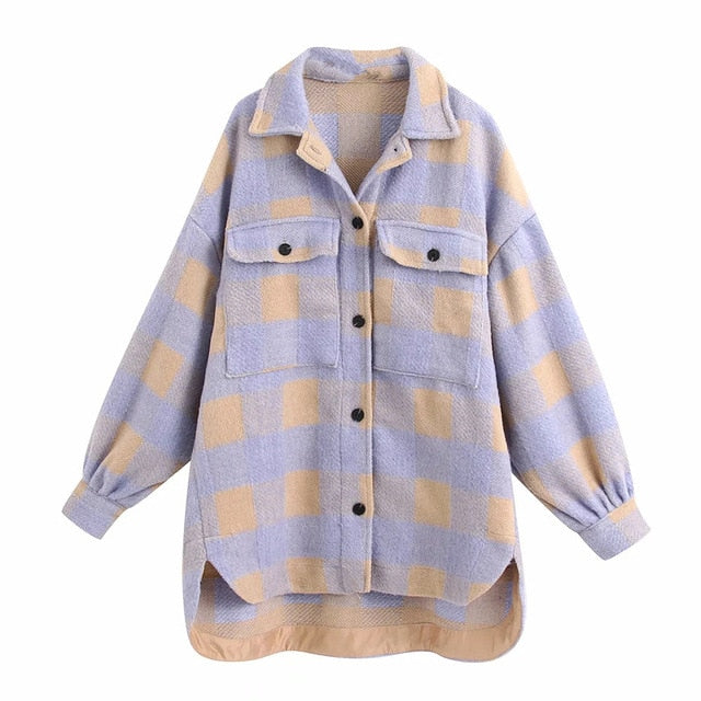 Withered BTS england high street vintage plaid oversize boyfriend shirt jacket women casaco feminino jaqueta feminina coat tops