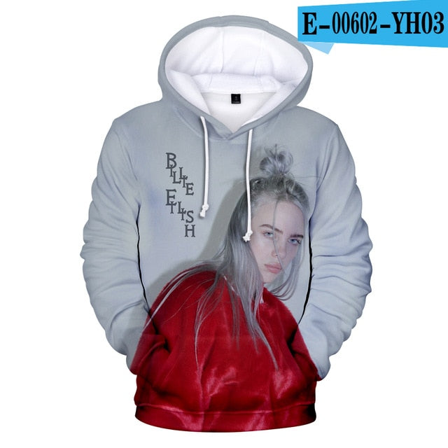 Print American singer Billie Eilish 3D Hoodies Sweatshirts Women Men Fashion Hip Hop Hoodies Billie Eilish Sweatshirts 3D Hoodie