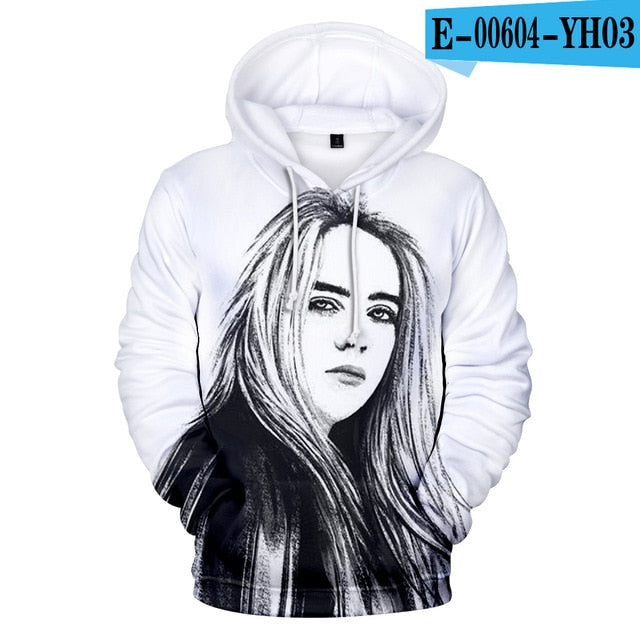 Print American singer Billie Eilish 3D Hoodies Sweatshirts Women Men Fashion Hip Hop Hoodies Billie Eilish Sweatshirts 3D Hoodie