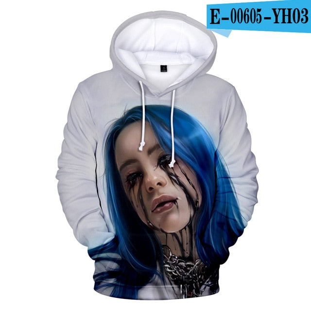 Print American singer Billie Eilish 3D Hoodies Sweatshirts Women Men Fashion Hip Hop Hoodies Billie Eilish Sweatshirts 3D Hoodie