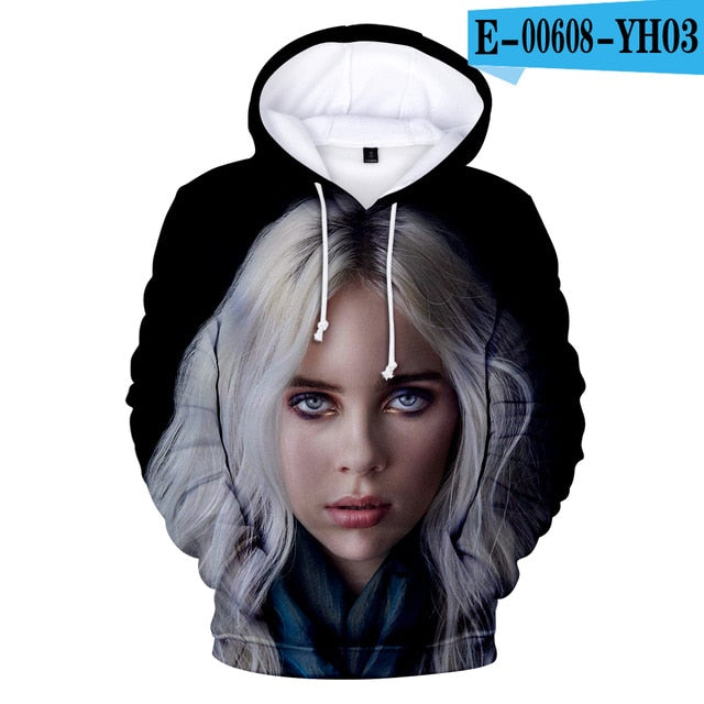 Print American singer Billie Eilish 3D Hoodies Sweatshirts Women Men Fashion Hip Hop Hoodies Billie Eilish Sweatshirts 3D Hoodie