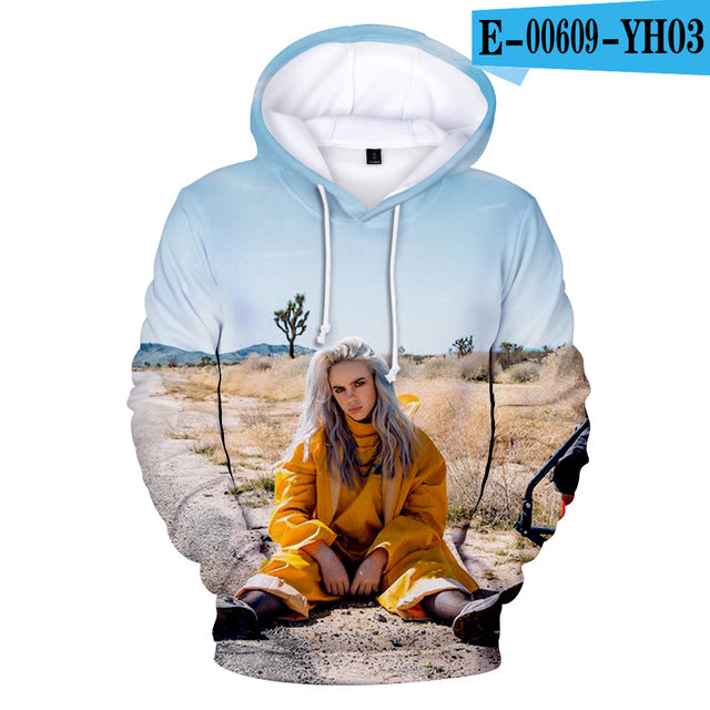 Print American singer Billie Eilish 3D Hoodies Sweatshirts Women Men Fashion Hip Hop Hoodies Billie Eilish Sweatshirts 3D Hoodie