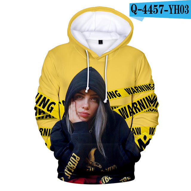 Print American singer Billie Eilish 3D Hoodies Sweatshirts Women Men Fashion Hip Hop Hoodies Billie Eilish Sweatshirts 3D Hoodie