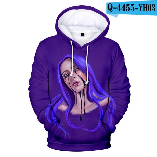 Print American singer Billie Eilish 3D Hoodies Sweatshirts Women Men Fashion Hip Hop Hoodies Billie Eilish Sweatshirts 3D Hoodie