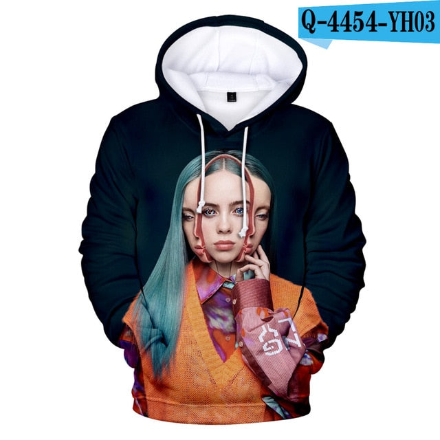 Print American singer Billie Eilish 3D Hoodies Sweatshirts Women Men Fashion Hip Hop Hoodies Billie Eilish Sweatshirts 3D Hoodie