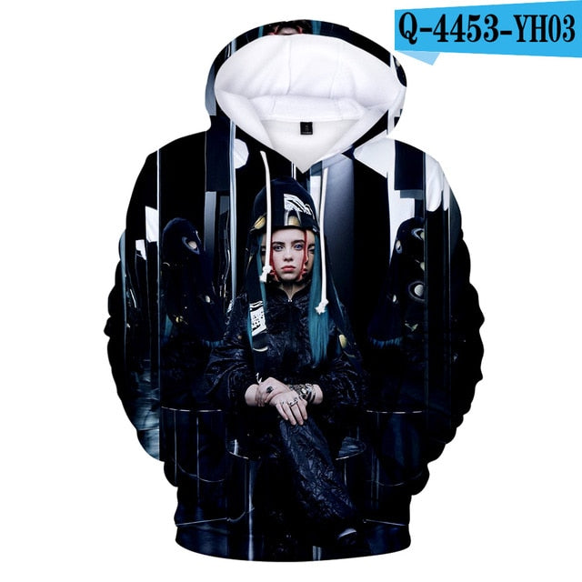 Print American singer Billie Eilish 3D Hoodies Sweatshirts Women Men Fashion Hip Hop Hoodies Billie Eilish Sweatshirts 3D Hoodie