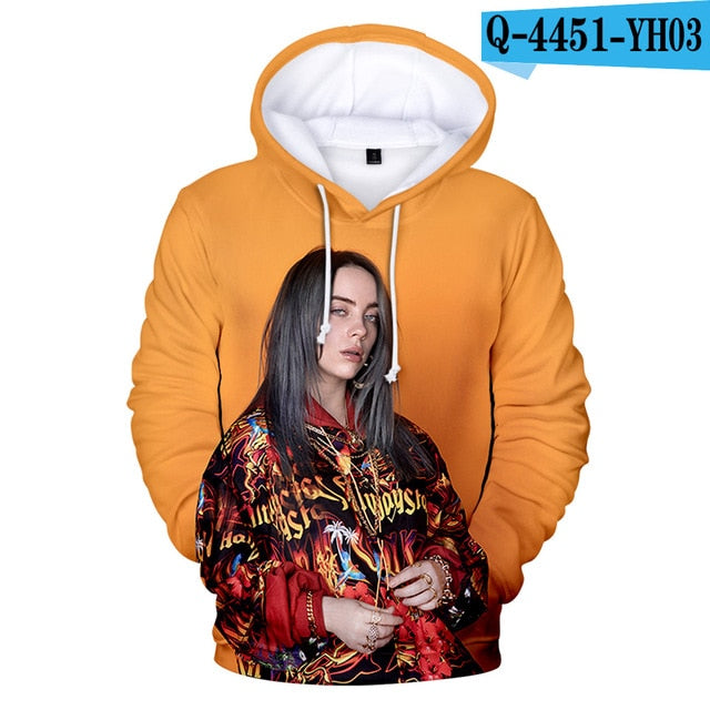 Print American singer Billie Eilish 3D Hoodies Sweatshirts Women Men Fashion Hip Hop Hoodies Billie Eilish Sweatshirts 3D Hoodie