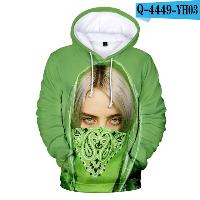 Print American singer Billie Eilish 3D Hoodies Sweatshirts Women Men Fashion Hip Hop Hoodies Billie Eilish Sweatshirts 3D Hoodie