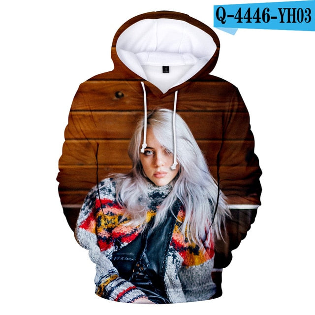 Print American singer Billie Eilish 3D Hoodies Sweatshirts Women Men Fashion Hip Hop Hoodies Billie Eilish Sweatshirts 3D Hoodie