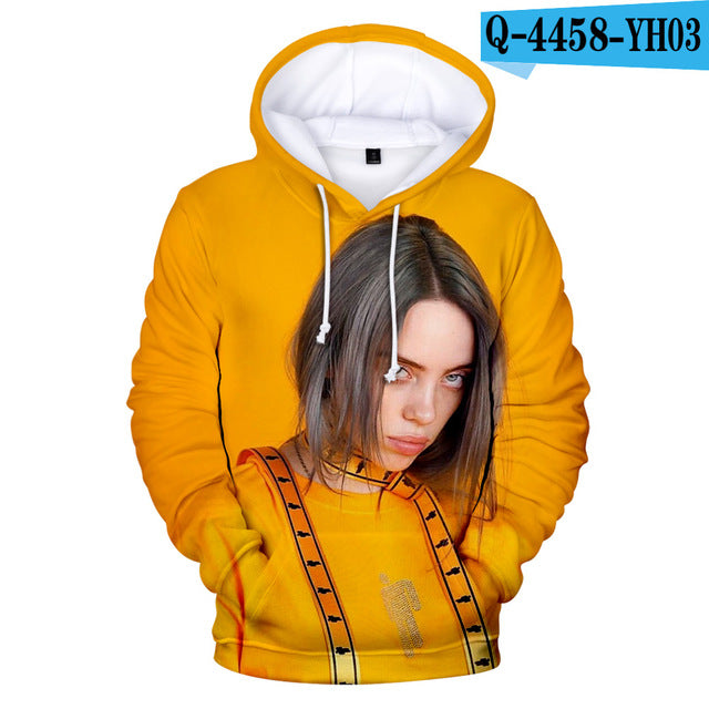 Print American singer Billie Eilish 3D Hoodies Sweatshirts Women Men Fashion Hip Hop Hoodies Billie Eilish Sweatshirts 3D Hoodie