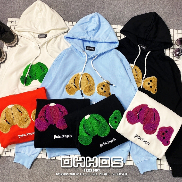 New  lovely youth 3D flocking bear thin couple Hoodie overage